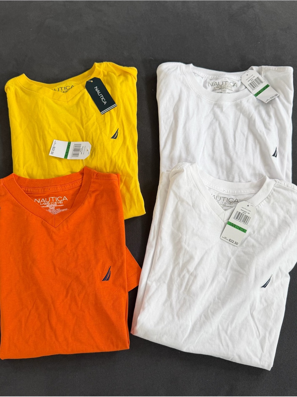 Nautica Boy’s V-Neck T-Shirt - Yellow, Orange & 2 White